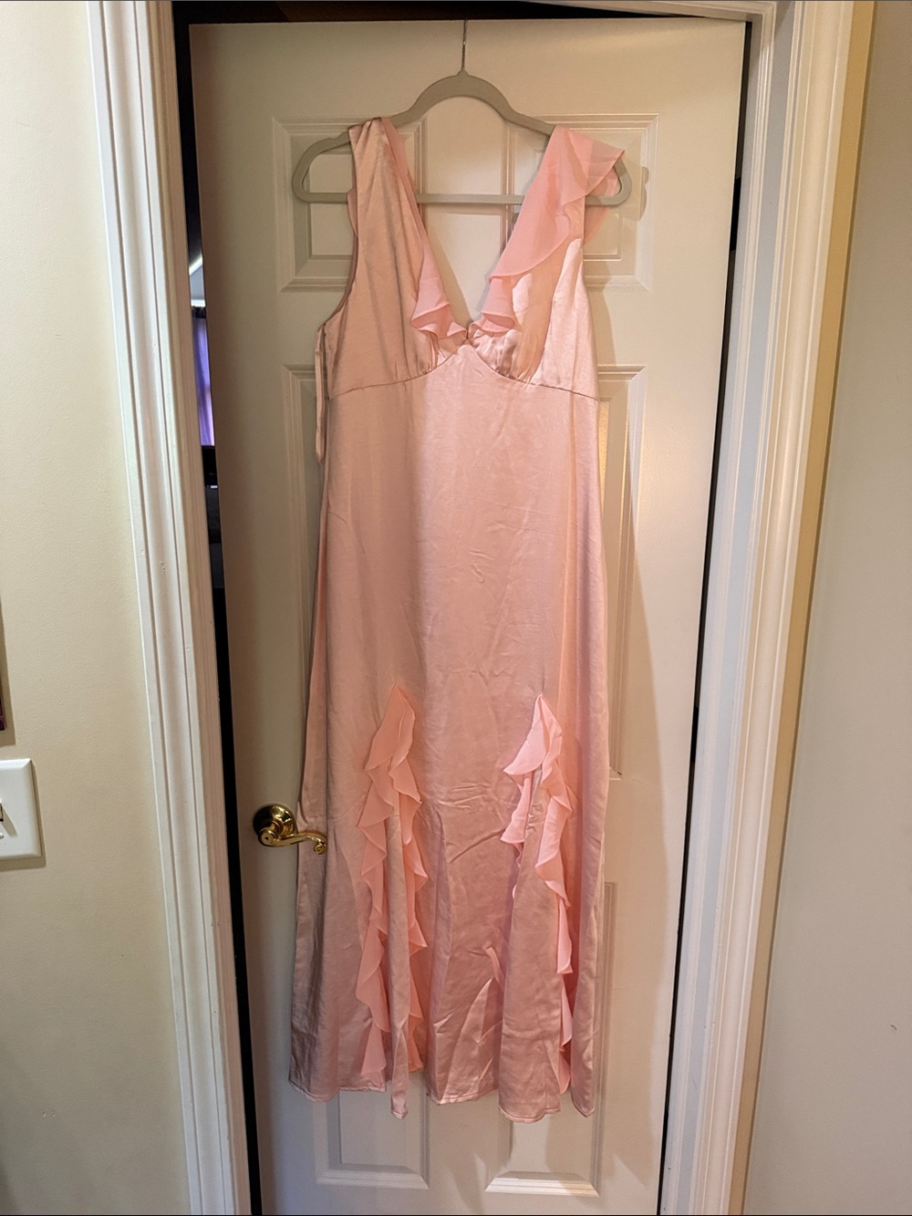 Hello Molly Blush Pink Ruffle Trim Maxi Dress